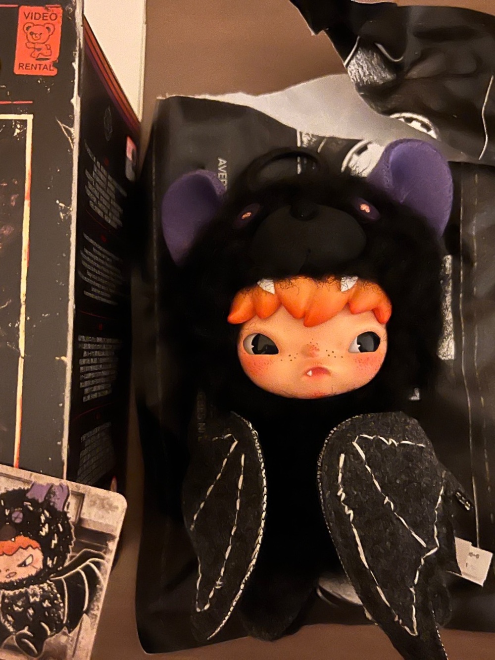 Pop Mart Hirono After Dark Series Plush Doll Pendant - upside down (bat)